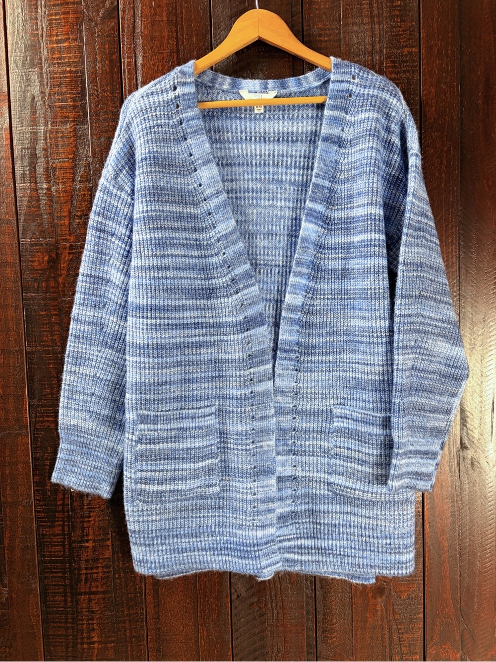 Time & Tru Cozy Blue Open-Front Knit Cardigan Sweater Medium